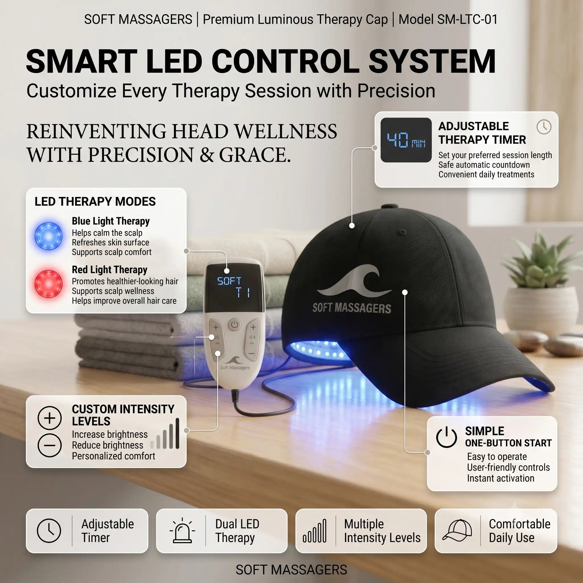 120-Point LED Red & Blue Light Therapy Hair Growth Cap