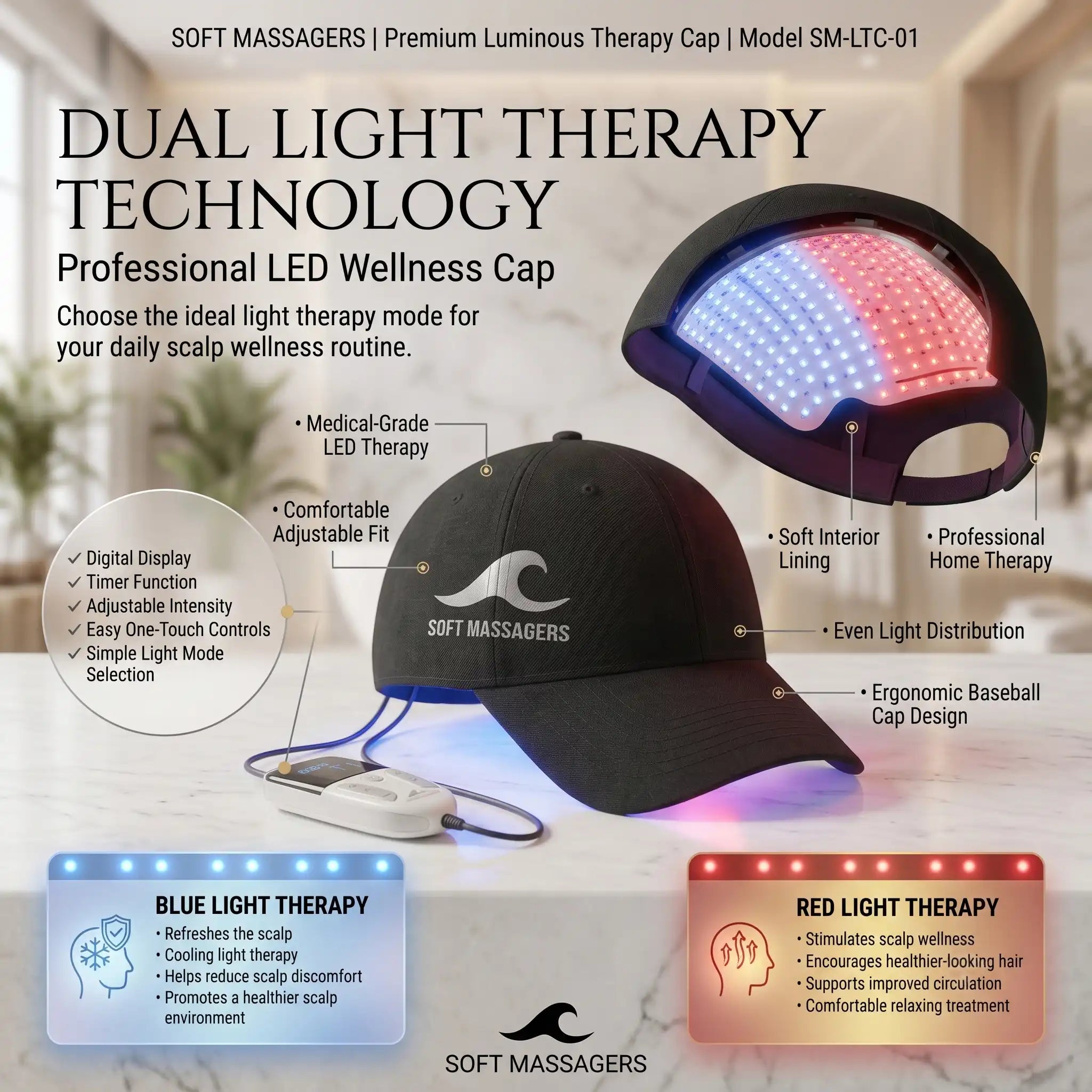 120-Point LED Red & Blue Light Therapy Hair Growth Cap