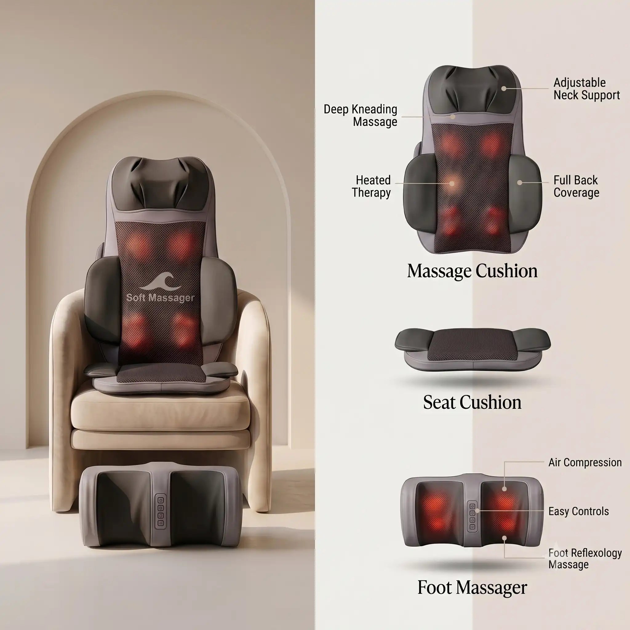 Infrared Full Body Shiatsu Massage Chair Pad & Foot Massager Set