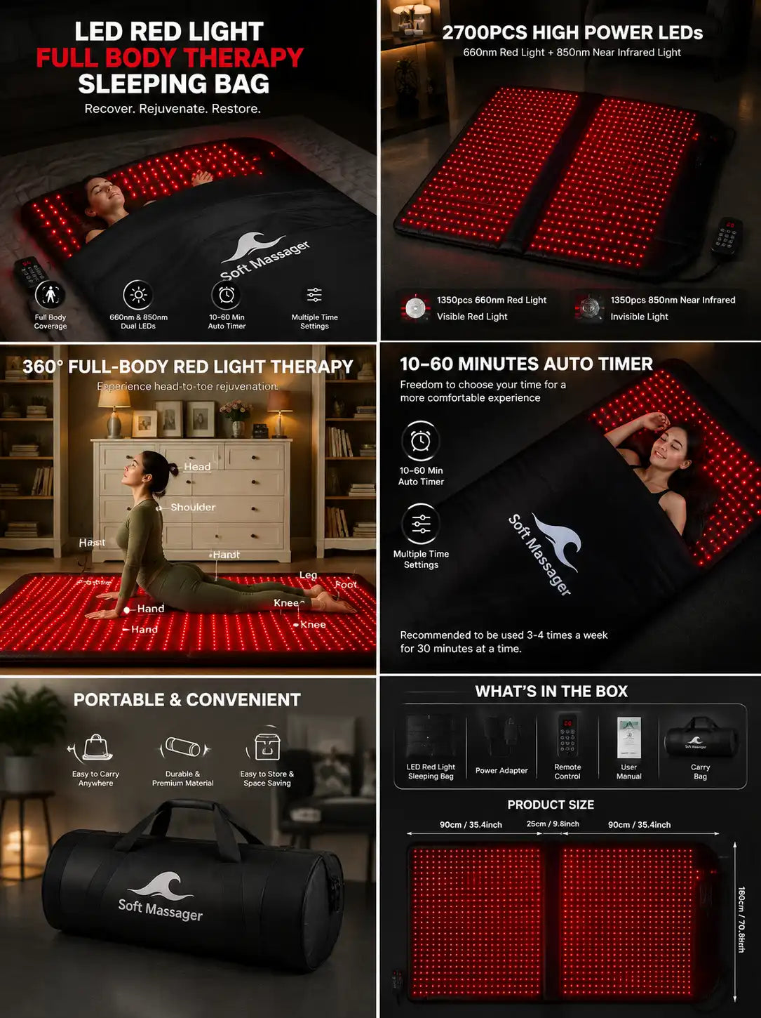 LED Red Light Full Body Therapy Sleeping Bag