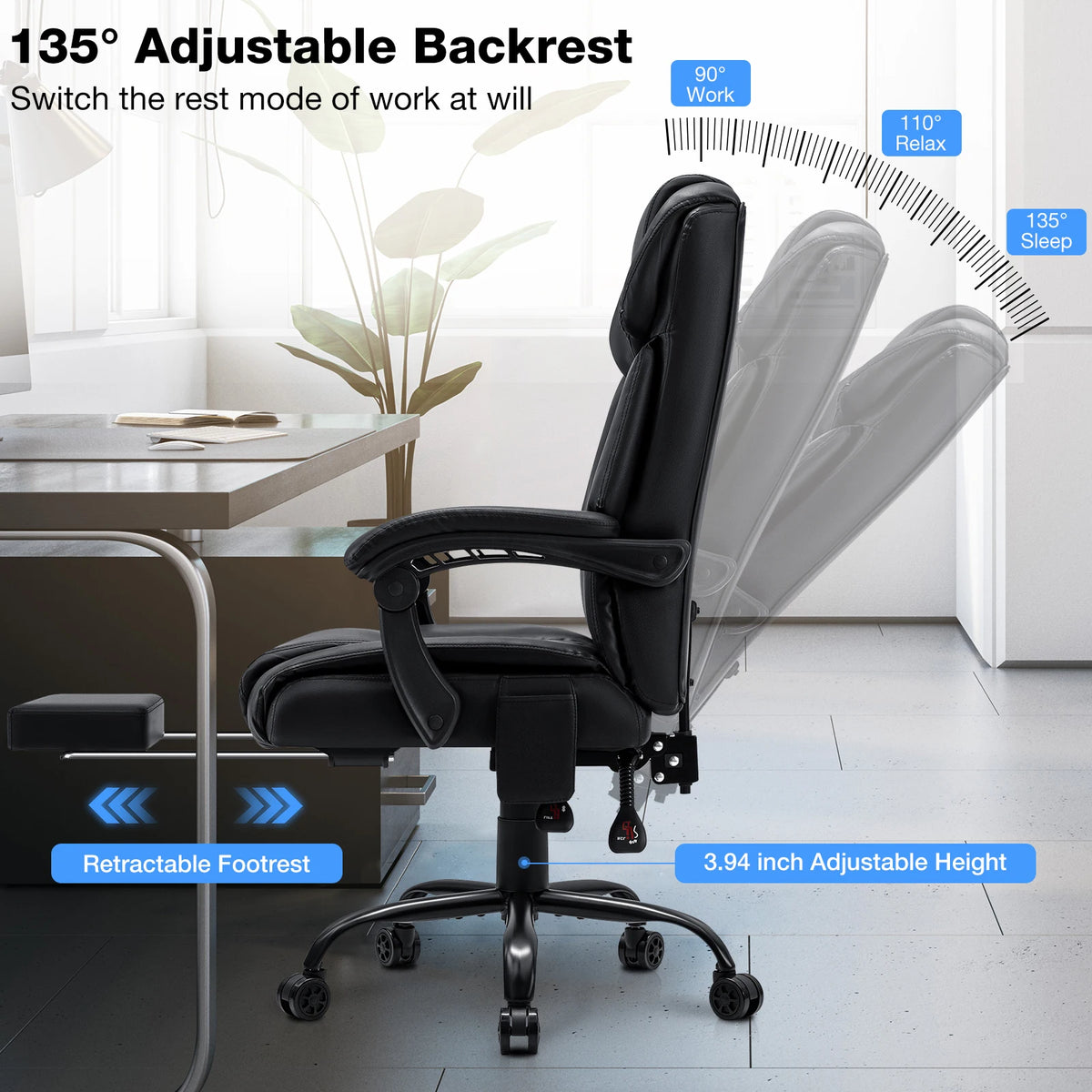Ergonomic High-Back Executive Office Chair with Massage & Heat