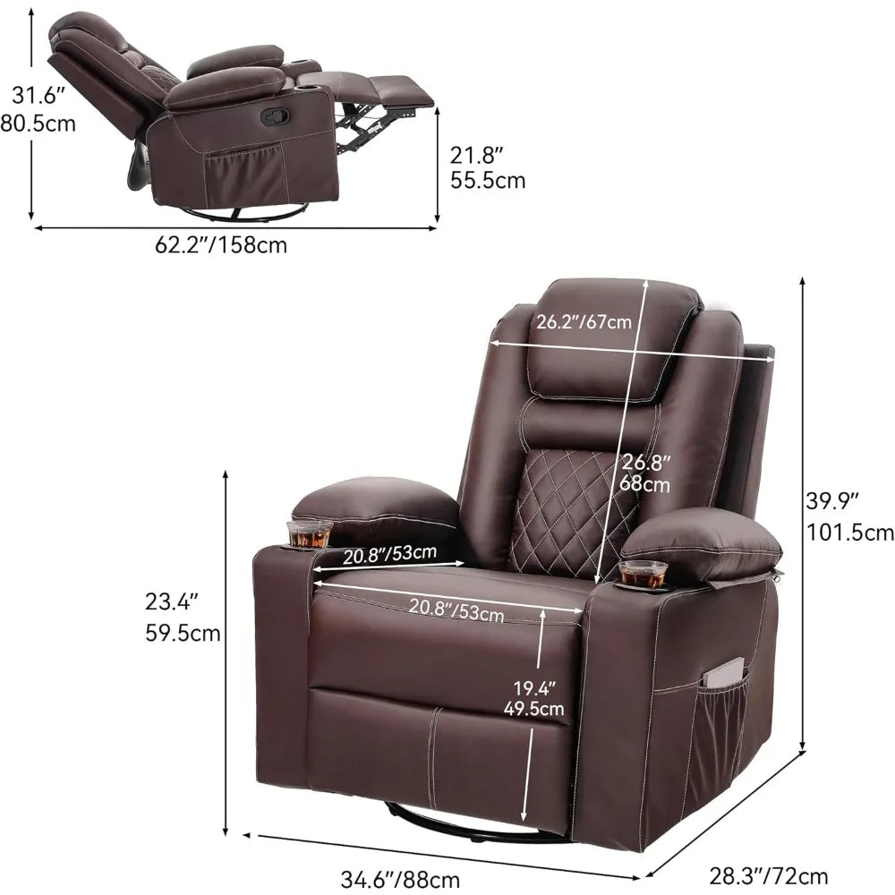 Massage and Heat Swivel Rocker Recliner Chair with 360° Rotation