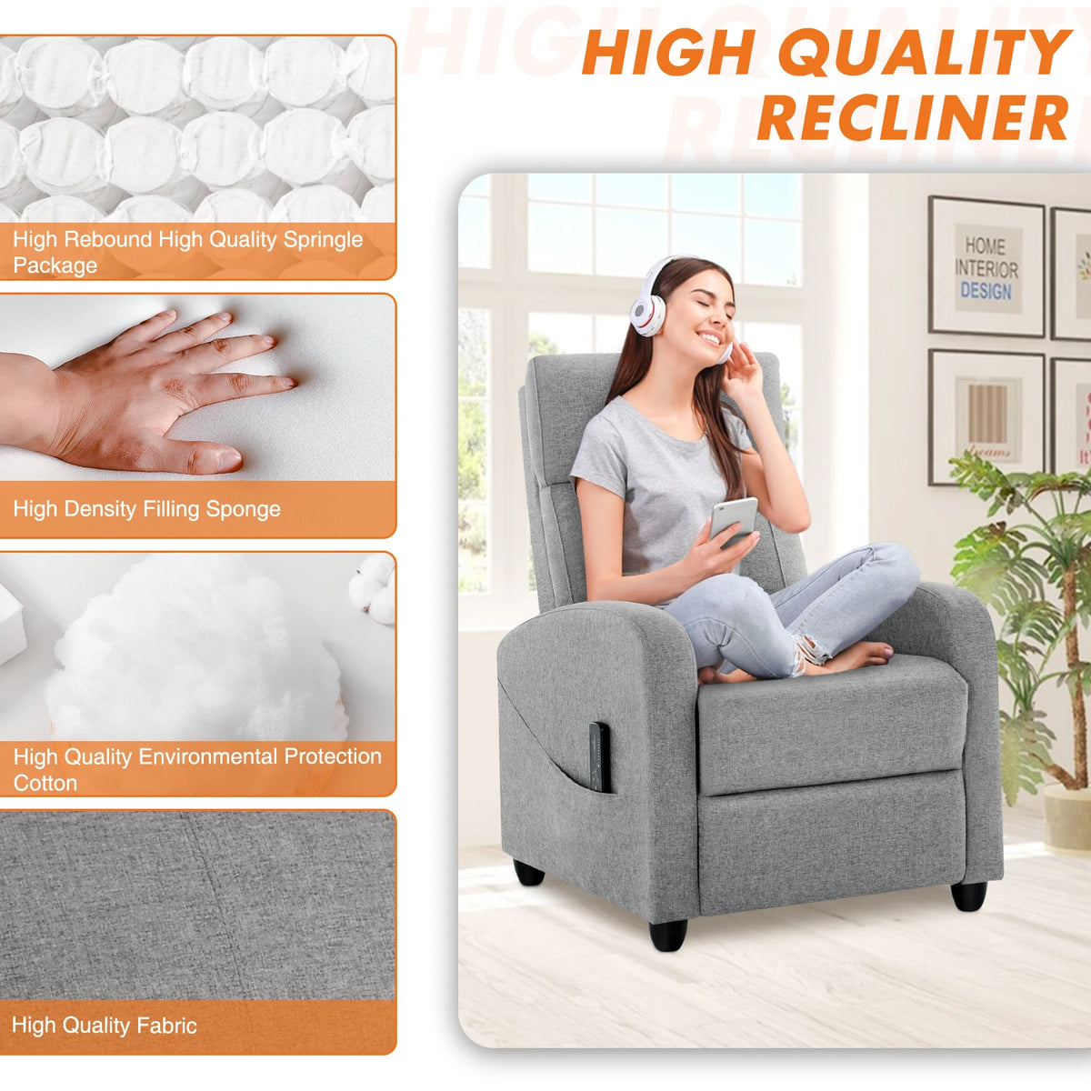 Modern Ergonomic Recliner Sofa with Integrated Massage