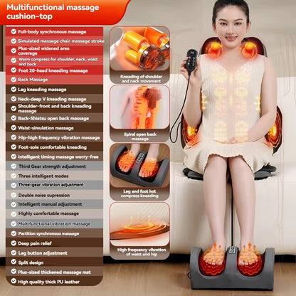 2025 Electric Infrared Shiatsu Chair Pad Full Body New Massage Bed with Roller Moves up with Foot Massager