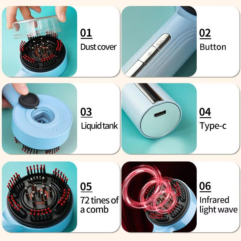 Electric Scalp Massage Comb: Nebulization, 3-Speed Modes - Portable Oil Applicator with Red Light for Hair Growth & Scalp Relax