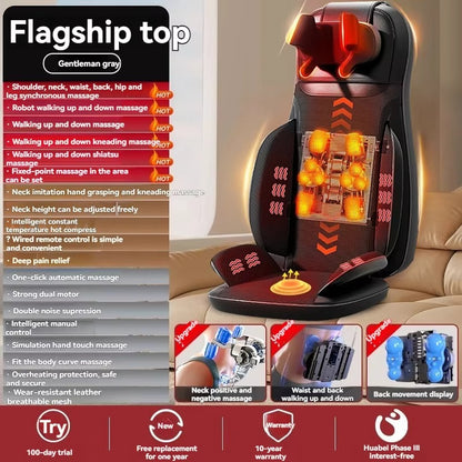 4D Full Body Shiatsu Massage Pillow Infrared Physiotherapy PU Leather Plug-In Cervical Spine Neck Back Waist Grey Home Use Oem