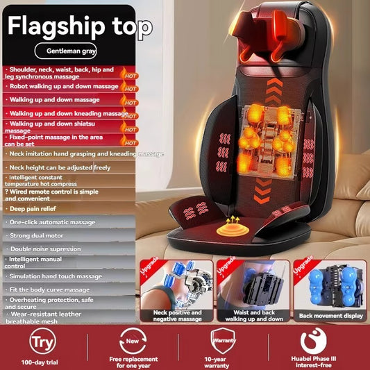 4D Full Body Shiatsu Massage Pillow Infrared Physiotherapy PU Leather Plug-In Cervical Spine Neck Back Waist Grey Home Use Oem